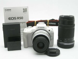 ★ハローカメラ★2708 Canon EOS R50 ホワイト RF-S 18-45mm 55-210mm レンズ2本 2420万画素 外観は美品 付属品有り 動作品 1円開始 即決