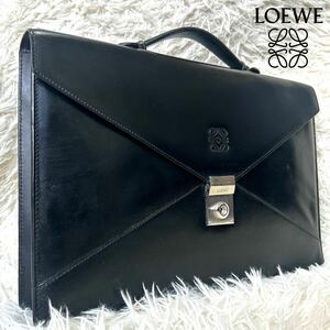 1円 【美品】 LOEWE ロエベ アナグラム 2WAY クロスボディ ショルダーバッグ ビジネス ブリーフケース ダレス ブラック 黒 レザー 革 通勤 