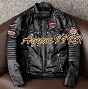 新品牛革 レザージャケット 革ジャン ライダース バイクジャケット メンズファッション 刺繍 本革 アメカジ S～4XL