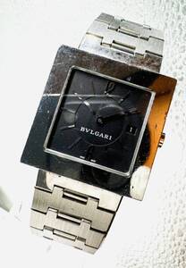 円～☆BVLGARI ブルガリ QZ メンズ腕時計 クアドラード SQ29SSD 黒文字盤 デイト スクエア シルバーカラー