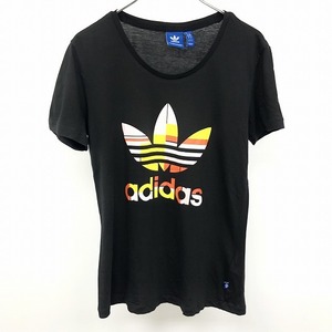 アディダス トレフォイル adidas TREFOIL Tシャツ 半袖 綿×レーヨン M ブラック×ピンク×オレンジ×イエロー×ホワイト 黒 レディース