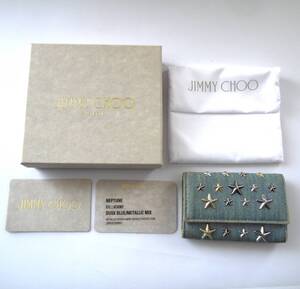 美品 訳あり■ JIMMY CHOO ■ ジミーチュウ ■ 星 スター モチーフ ■ スタッズ付き デニム素材■ 4連 キーケース ■ ブルー系■ 送料無料