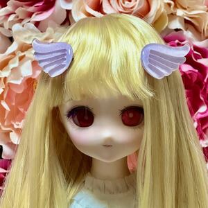 CALEN Punch★MDD DD SDサイズヘッド向け　ヘアアクセサリー2個セット　パープルクリアラメの羽根左右セット　ヘアクリップ