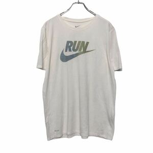 NIKE 半袖 プリントTシャツ L ホワイト ブルー グリーン 偏光カラー ナイキ RUN ロゴ 古着卸 アメリカ仕入 a507-6716