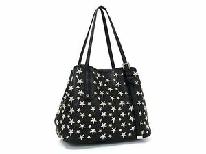 1円 JIMMY CHOO ジミーチュウ スタースタッズ レザー ハンドバッグ トートバッグ レディース ブラック系×シルバー系 BF8566