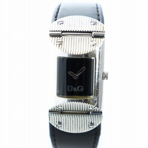 ディー&ジー ドルガバ ドルチェ&ガッバーナ D&G TIME 腕時計 ウォッチ クォーツ レザーベルト スクエア ロゴ 黒文字盤 シルバー色