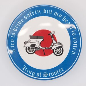 Button badge 40mm Scooter white 缶バッジ スクーター Vespa Lambretta ベスパ ランブレッタ 50S 100 et3 GTR RALLY PX200E 160GS