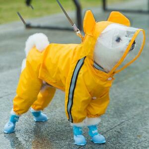 犬用レインコート 犬服 ペット雨具 梅雨対応 反射テープ付 リード穴あり 帽子付 通気防風 防水 お出かけお散歩 濡れない可愛い X538