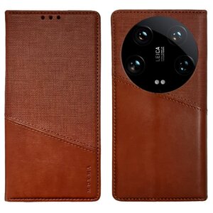 Xiaomi 14 Ultra スタンド 焦茶色 シンプル ケース ビジネス ダークブラウン カバー フェイクレザー 手帳型 シャオミ 14 ウルトラ 横開き