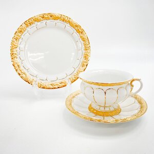 1円～ Meissen マイセン Xフォーム ホワイト 金彩 カップ＆ソーサー/19cmプレート 計3点 05-3287239