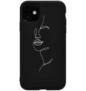 新品◆iPhone12 耐衝撃 ケース case カートゥーン 自撮 人物 アート シンプル 黒 ブラック 高品質 お洒落カバー