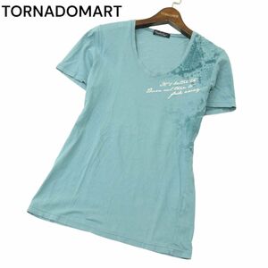 TORNADOMART トルネードマート 春夏 パイソン柄使い 英字 プリント★ 半袖 Vネック カットソー Tシャツ Sz.M　メンズ 日本製　A4T03988_4#D