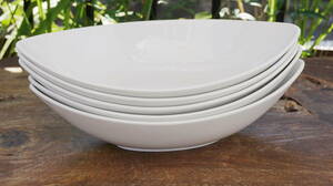 白い食器27.0cm ディープ カヌーボウル ５枚セット　舟形 カレー皿 パスタ皿 カフェ 白 ポーセラーツ 業務用 