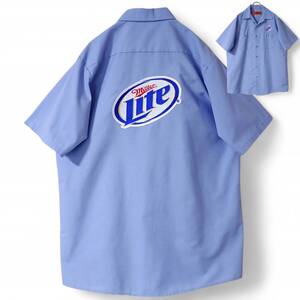 6101/美品 RED KAP 半袖 ワークシャツ L●Miller Lite両面刺繍ワッペン レッドキャップ ミラーライト BEER●洗濯プレス済 ネコポス可●古着