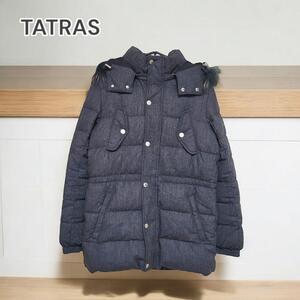 TATRAS ダウンジャケット ファーフード ウール チェック柄 グレー