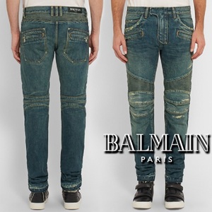 超稀少 新品未使用 16AW 正規店購入 210600円 BALMAIN HOMME バルマンオム 日本製 バイカーデニム ブルー ダメージ リメイク リペア加工 28