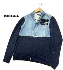 DIESEL★ディーゼル★（S）カシミヤ混 ニット×デニム 切替 ジップアップ ジャケット/濃紺系