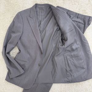 美品◎希少XXXL◎アルマーニ コレッツオーニ ARMANI COLLEZIONI メンズ スーツ ビジネス グレー ストライプ 総裏 通勤 灰色 セットアップ