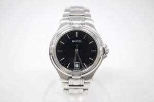 ◎ ジャンク品・不動 GUCCI グッチ 9040M 腕時計 クオーツ デイト シルバー ブラック 文字盤黒 ステンレススチール メンズ