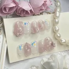 サイズオーダー♡パステル3Dフラワーネイルチップ　パープル