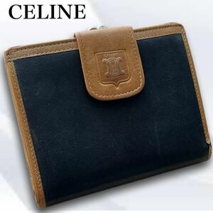 CELINE セリーヌ 折り財布 二つ折り トリオンフ レザー ブラック ロゴ