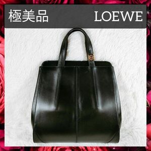 極美品 送料無料 LOEWE ロエベ ハンドバッグ トートバッグ アナグラム レザー ハードレザー レディース ブラック 黒 匿名配送