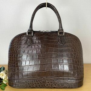 新品同様 定50万 アンクジェト 最高峰 マット クロコダイル ボリ―ド crocodile 両面 センターセレクト 高級 ハンドバッグ 濃茶 日本製