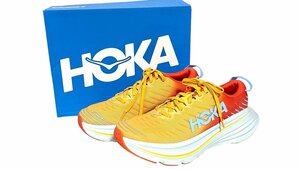 1円●未使用箱付き●HOKA ホカオネオネ●ボンダイ BONDI X ランニングシューズ●25㎝ オレンジ×白×イエロー系 ロゴ ユニセックス