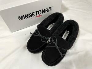 MINNETONKA ミネトンカ レディース モカシン ボア スリッポン 6M 23cm ブラック 