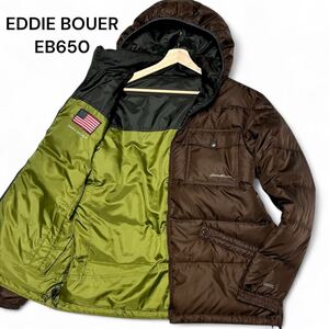 美麗品◎Lサイズ!!ダウン85%!!エディーバウアー【圧倒的な保温性】Eddie Bauer リバーシブル ジャケット 星条旗 ワッペン ブラウン◎メンズ