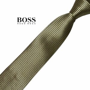 ★超美品細め★ HUGO BOSS ネクタイ パターン柄 ゴールドブラウン系 USED ヒューゴボス USED メンズ服飾小物 中古 t531