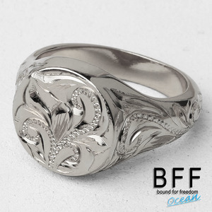 BFF ブランド 印台リング メンズ 丸型 指輪 シルバー925 シルバー 手彫り 金属アレルギー対応 専用BOX付属 (11号)