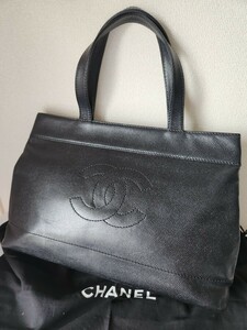 B18 極美品　CHANEL シャネル キャビアスキン トートバッグ ココマーク　肩がけ　ビジネス　シール　ギャンティー　保存袋付　1円スタート