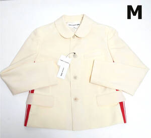 Ｍ 新品 コムデギャルソンガール ストライプ リボン テーラード ジャケット 白 COMME des GARCONS GIRL 