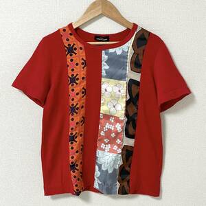 AD1999 tricot トリココムデギャルソン 製品染め パッチワーク ウール 半袖 カットソー レッド Tシャツ Tee 90s VINTAGE archive 4090378