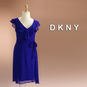 半額セール★新品 DKNY 14/19号 ダナキャラン 紺 シフォン Aライン ワンピース パーティドレス 大きいサイズ 結婚式 二次会 凛41KK1204