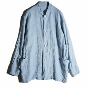 C1445f45　■Ets.MATERIAUX エディフィス マテリオ■ 22SS Linen Coverall リネン カバーオールジャケット ブルー 3 / オーバーサイズ 春夏