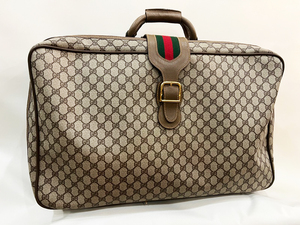 GUCCI/グッチ オールドグッチ シェリーラインGG柄トランクケース ソフトトランク 旅行鞄 PVC×レザー トラベルバッグ ハンドバッグ Vintage