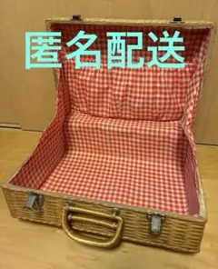 ラタン 籐 ピクニック バスケット トランク チェック柄 キャンプ ビンテージ