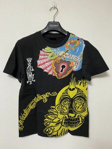 ★正規品★美品★雑誌掲載完売品 Christian Audigier [クリスチャンオードジェー] グラフィックＴシャツ M 黒★エドハーディ Ed Hardy