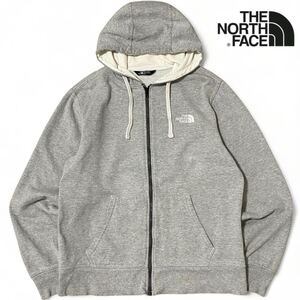 極暖!!裏起毛【THE NORTH FACE】ジップアップ パーカー 灰色/霜降りグレー ノースフェイス ロゴ刺繍 フーディ 極上コットン 表記メンズM