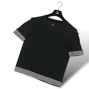 t10 正規品 良品 CHANEL 98P シャネル ココマーク 半袖 Tシャツ Vintage カットソー ボーダー BLACK トップス 42 綿100% P10603 V00456