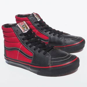 美品！US 8 1/2 / 26.5cm 旧タグ レア 2000年初期頃 VANS ハイトップ HI-TOP 黒レザーｘ赤キャンバス