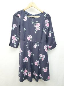 ◇ MISCH MASCH ミッシュマッシュ 花柄 総柄 キレイめ 長袖 ミニ丈 ワンピース サイズM ネイビー マルチ レディース P