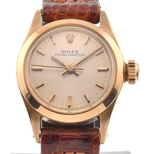 値下 ロレックス ROLEX 6618 オイスターパーペチュアル Cal.1130 K18YG/レザー 自動巻き レディース 美品 J#131581