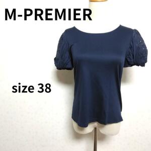 M-PREMIER COUTURE ナチュラル ネイビーカラー 袖レースブラウス トップス レディースファッション Uネック