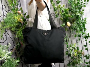 ●超美品●PRADA プラダ●三角ロゴプレート●ポコノ ナイロン カーフ レザー 本革●トート バッグ●黒●SV金具●A4 収納 かばん●Js47271