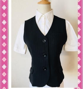 ※Cランク※【中古】Folk_5号ベスト（ストライプ）FV3573/フォーク/かわいいOL制服/おしゃれ会社事務服 