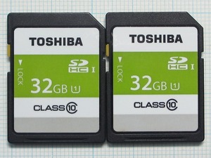 ★TOSHIBA ＳＤＨＣ メモリーカード ３２ＧＢ ２枚　中古★送料８５円・１８５円