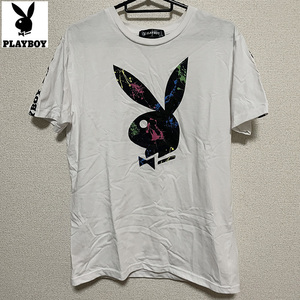 送料無料 PLAYBOY プレイボーイ 半袖 Tシャツ ホワイト M ストリート モード ミリタリー ワーク アメカジ 古着 ヴィンテージ